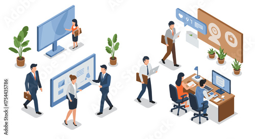 Isometric supermarket scene with people shopping for fresh produce