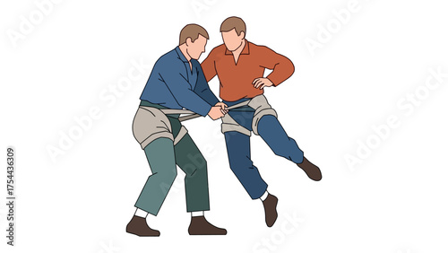 Safety Training in Action: Two individuals engaged in a safety training exercise. One is actively supporting another, demonstrating the correct method of supporting someone wearing harness.