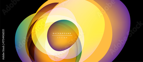 Abstract colorful layers create dynamic visual effect. Gradient hues blend, forming circular design. Modern background element.