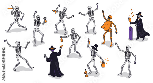 Isometric design of people riding scooters in various colors and styles