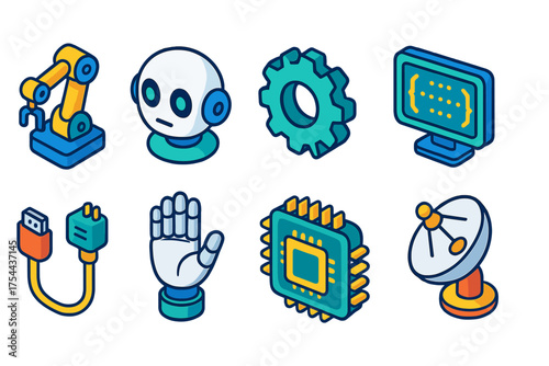 Technology, ai, robotics 3d icon set. Automation and innovation icon collection.