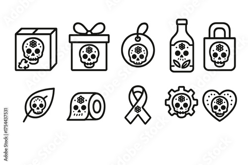 Day of the dead outline icon set. Dia de los muertos celebration icons collection