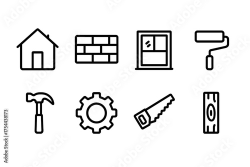 Construction and renovation line icon set. Tools and building outline icons collection