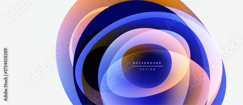 Abstract layers create dynamic circular design. Colors blend, forming gradient effect. Modern, stylish background element.