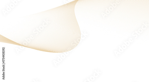 Delicate golden curved lines gently undulate on a pristine white background, creating a minimalist and elegant abstract design with a sense of fluidity and smooth movement