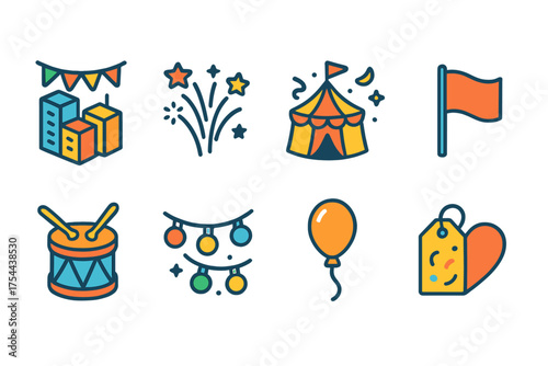 Festival, celebration flat icon set. Party, event, carnival icons flat collection