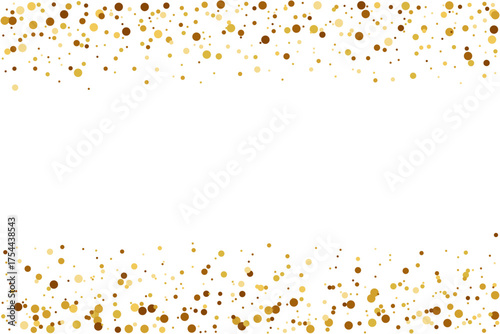 Gold glitter confetti borders and falling dots isolated on transparent background. Festive golden frame for celebration, invitation, and party decor.