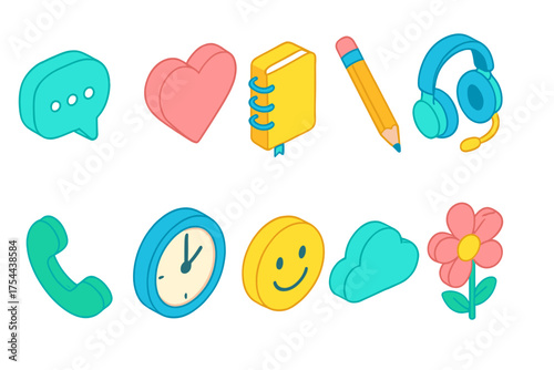 Communication and multimedia 3d icon set. Chat, media tools 3d icons collection