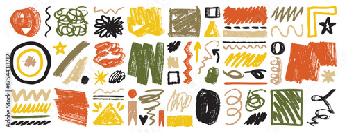 set abstract random brush strokes of different brush shapes. Grunge strokes, lines and brushes. Free hand drawn movement, trembling texture elements collection.