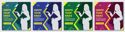 Digital Marketing Agency Branding Template Set, Modern Creative Social Media Post and Story Banner Collection, Business Growth, Vector