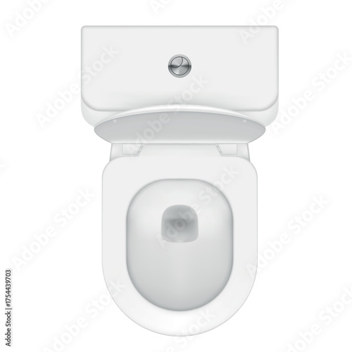 Illustration of a top view of a clean white toilet for a home bathroom, demonstrating its simplicity and plumbing functionality.