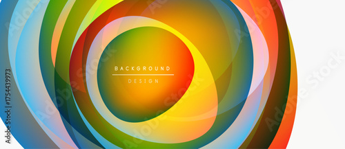 Abstract colorful layers create dynamic circular design. Bright gradients suggest movement, energy, modern aesthetic.