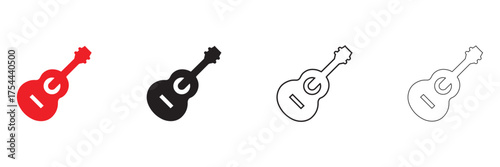 electric guitar icon set, acoustic guitar for music band vector art illustration, silhouette and line art