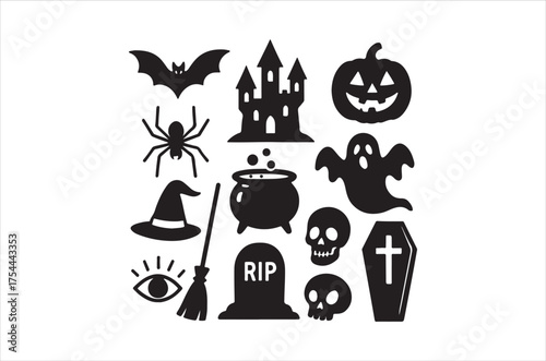 Festive Halloween Icons Collection An Assortment of Spooky and Fun Designs for the Holiday Season Celebration Decoration