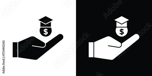 School fees icon black silhouette pack. black and white icons