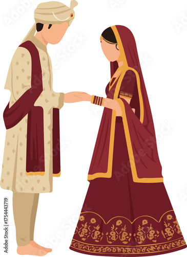 Bride and Groom Exchanging Wedding Vows in Traditional Attire.