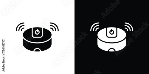 Robot vacuum cleaner icon black silhouette pack. black and white icons