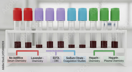 Medical laboratory blood collection tubes with different additives for various tests