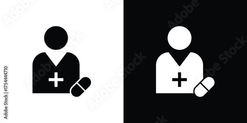 Pharmacist icon black silhouette pack. black and white icons