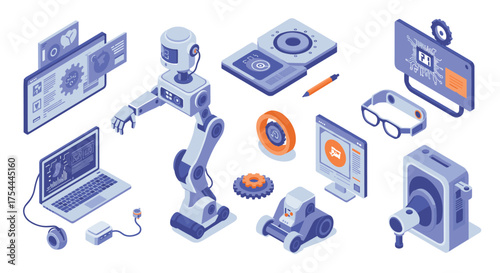 Isometric robot technology and futuristic gadgets for automation