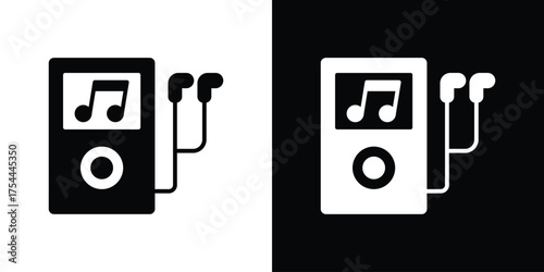 Mp3 Player icon black silhouette pack. black and white icons