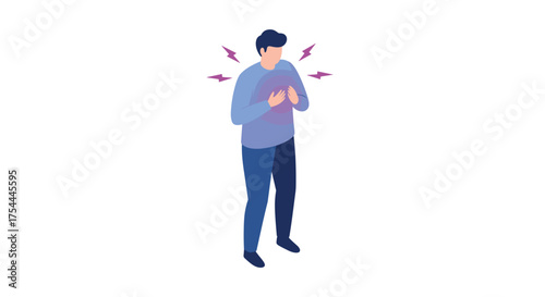 Isometric man with chest pain and heart attack symptoms