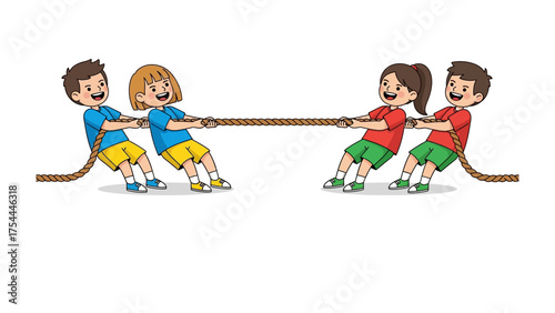 Tug-of-War: Illustrates the intense competition as two teams of children engage in a tug-of-war, with teamwork, strength, and determination at the forefront. 