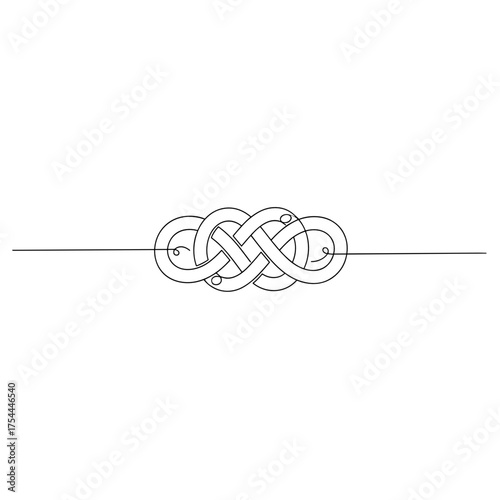 Celtic endless knot in one line art style, black and white, representing eternity and connection, with copy space
