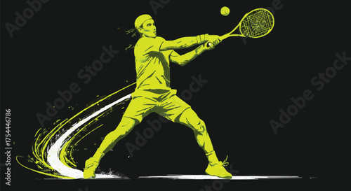Dynamic Neon Yellow Tennis Player Hitting Forehand Silhouette Illustration