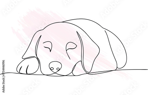 A minimalist single line drawing a sleeping dog with  brush strokes animal