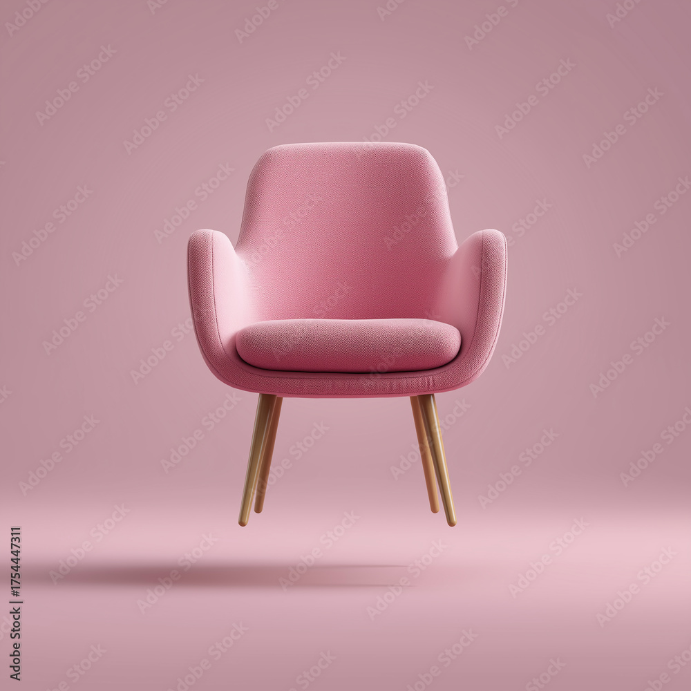 Fototapeta premium A pink chair with legs and armrests floating in the air 