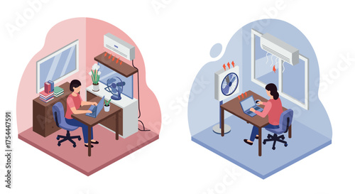Home office climate control: comparing comfort with air conditioning and a fan