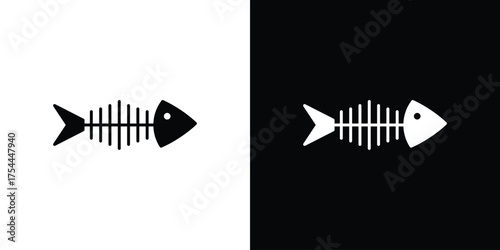 Fish bone icon black silhouette pack. black and white icons