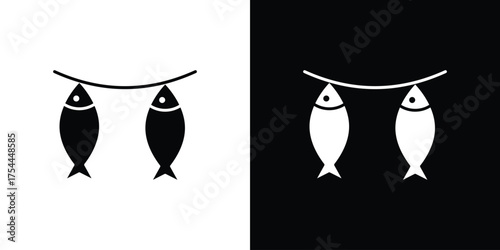 Dried fish icon black silhouette pack. black and white icons