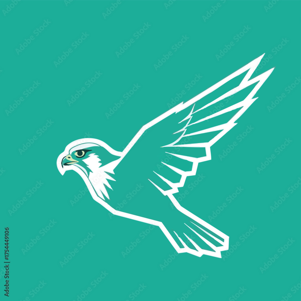 Fototapeta premium Stylized White Falcon in Mid-Flight with Sharp Wing Details