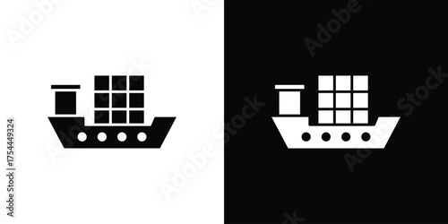 Container ship icon black silhouette pack. black and white icons