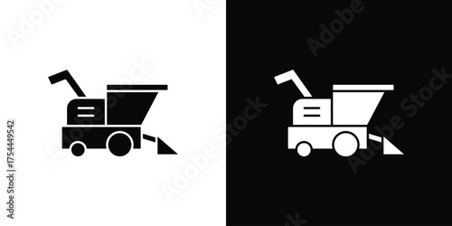 Combine harvester icon black silhouette pack. black and white icons