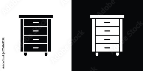 Chest of drawers icon black silhouette pack. black and white icons