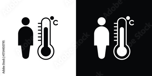 Body temperature icon black silhouette pack. black and white icons