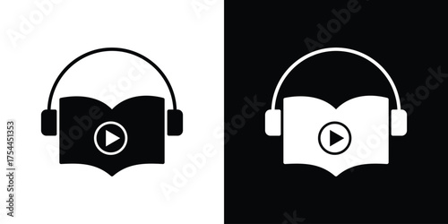 Audiobook icon black silhouette pack. black and white icons