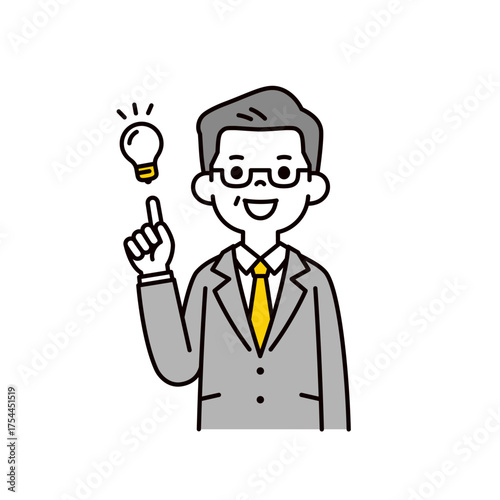アドバイスをする・提案する、年配のビジネスマンのシンプルな上半身ベクターイラスト素材