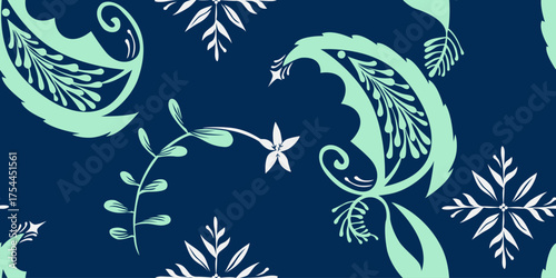 Winter foliage seamless pattern abstract Christmas inspired botanical and florals decorative background design.