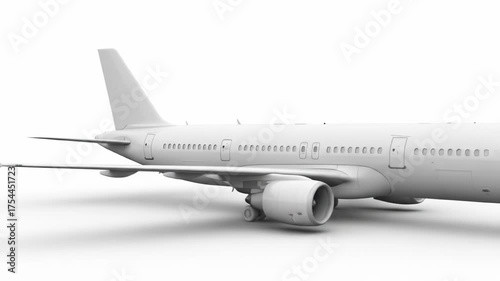 Unpainted, detailed 3D model of a modern jetliner fuselage, wing, engine, and tail
