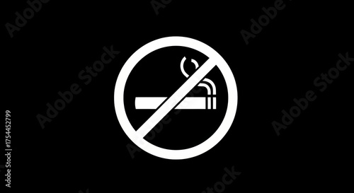Illustration of no smoking symbol on black background, featuring a white circle and cigarette graphic, representing anti-smoking message