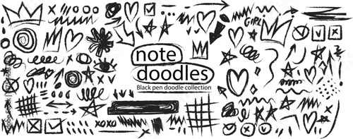 Diverse hand-drawn doodles and symbols for creative projects and notes rayon doodles, scribbles and note elements. Hand drawn crayon or doodle vector design