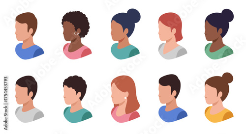 Diverse people avatars in flat style for digital profiles