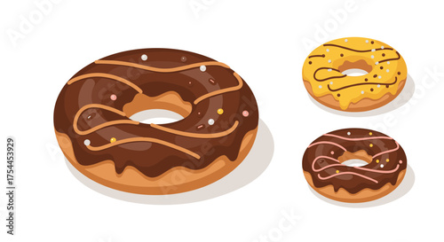 Delicious donuts with chocolate and lemon glaze on white background