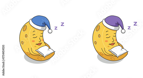 Sleeping moon in nightcap reading a book cartoon clipart