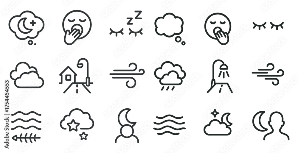 Obraz premium Weather outline icons set – linear, line, cloud and atmosphere symbols