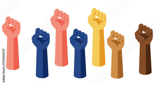 Diverse raised fists in solidarity art